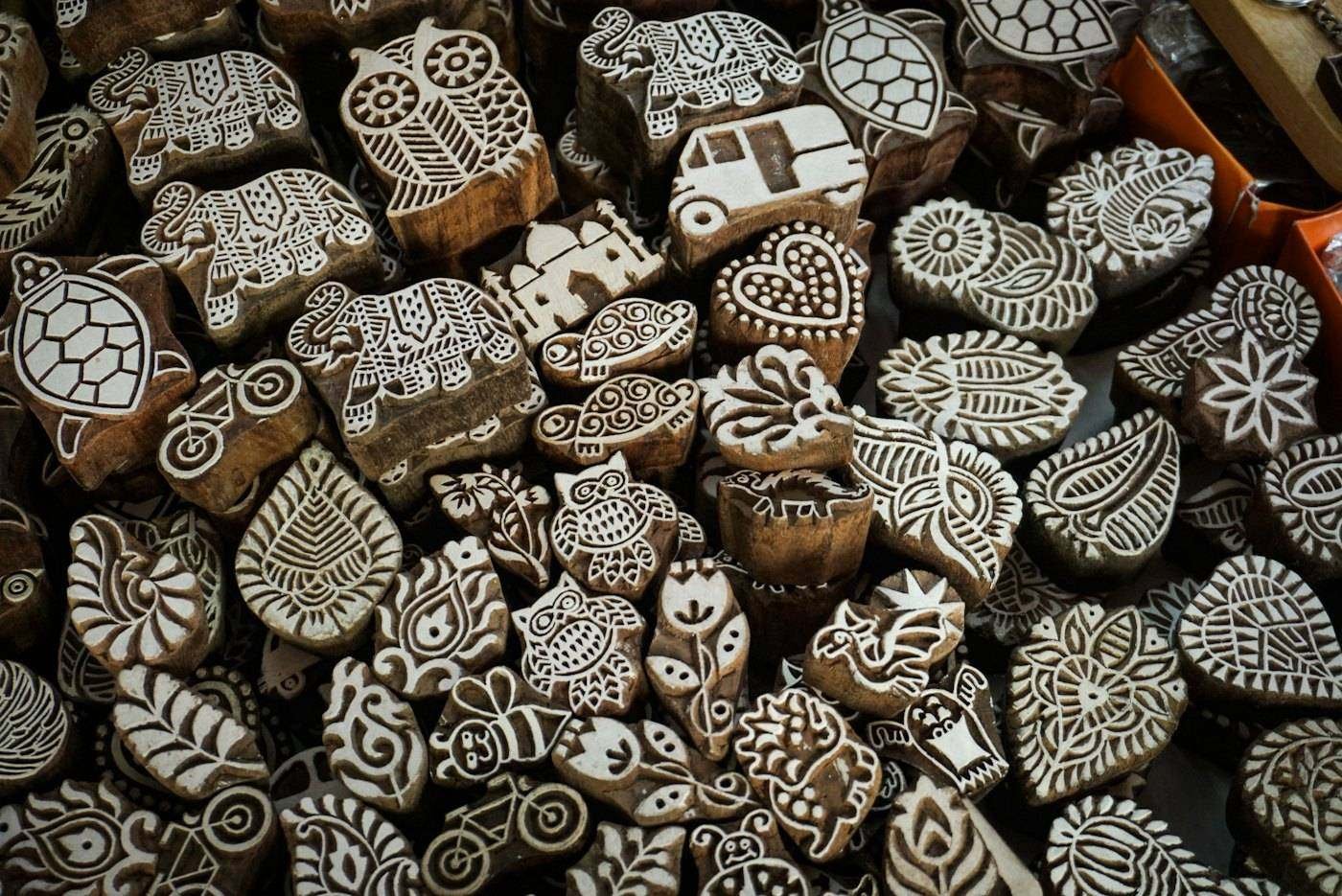 Carved wooden blocks for Indian textile printing
